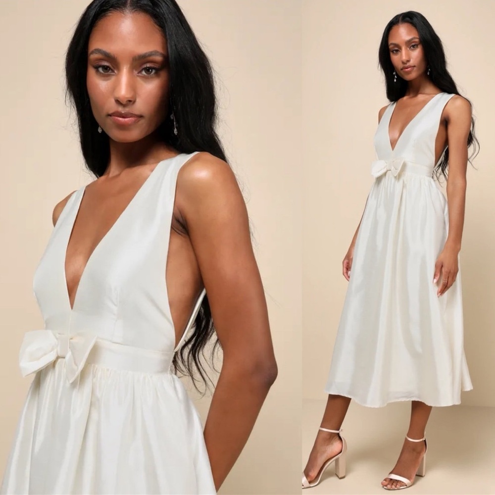Lulu's Elegant White Midi Dress
